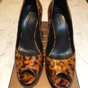 Gucci Vernice Tartaruga Naturale Brown Coffee 190899 DORO0 2059 size 8 Wedge
